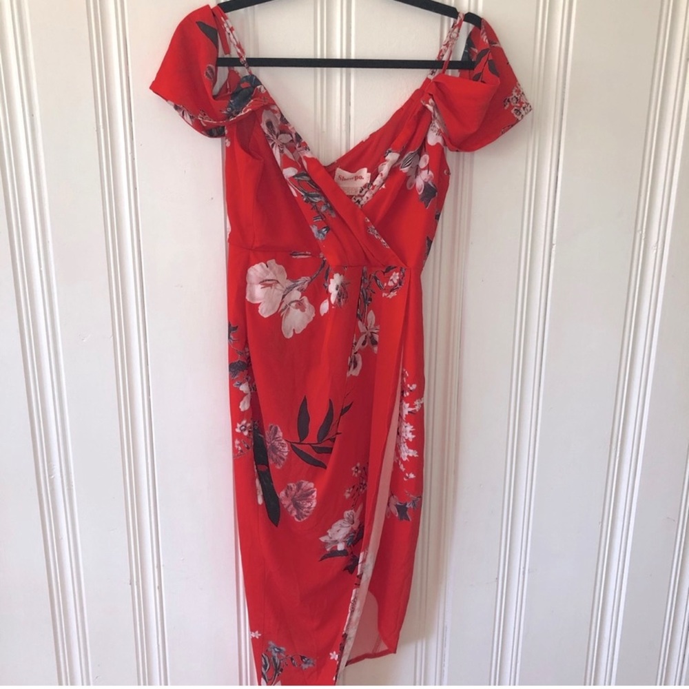 Showpo red off the shoulder wrap dress sz 6